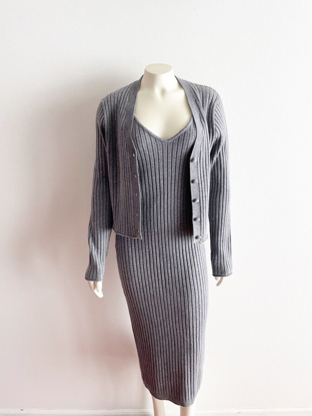 7 For All Mankind gray ribbed dress and cardigan set Minimal Medium
